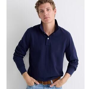 NWT J. Crew Long-Sleeve Classic Piqué Polo Shirt Navy M "VMP" MONOGRAM
